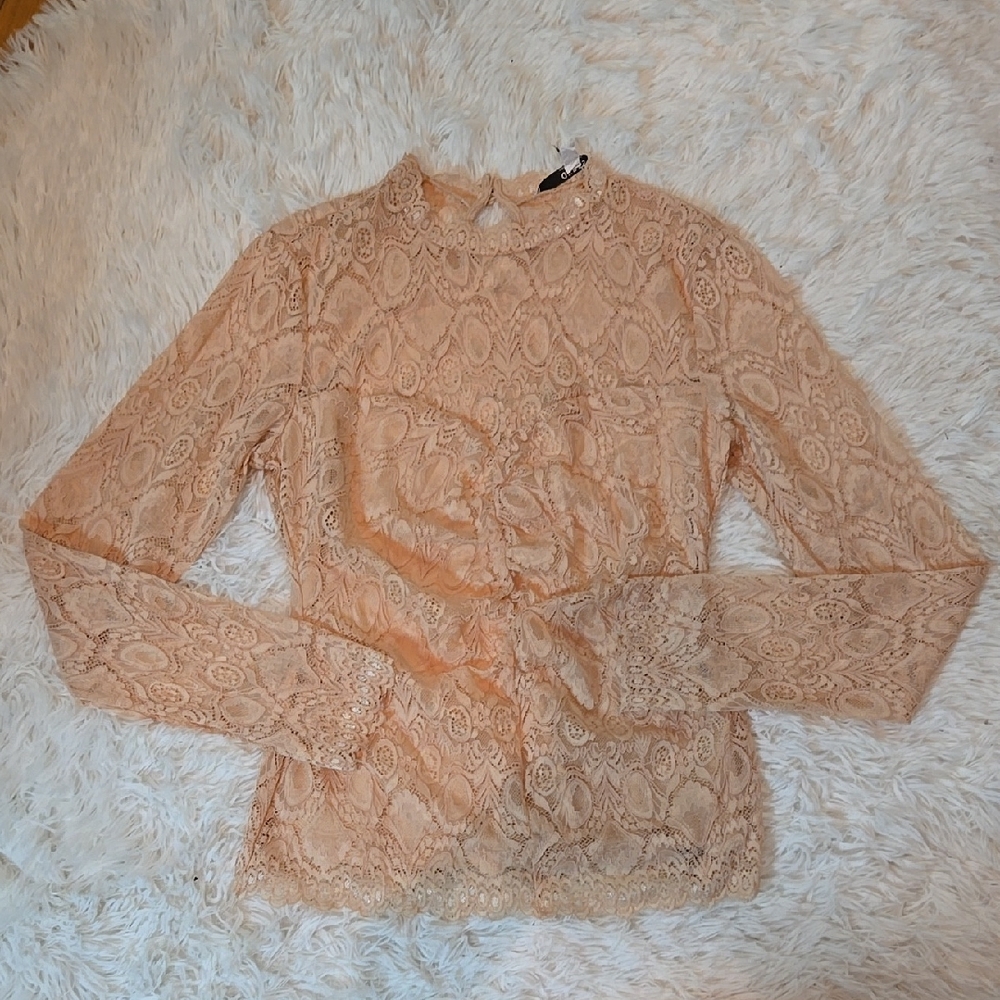 GUESS nude coloured lace long sleeve top